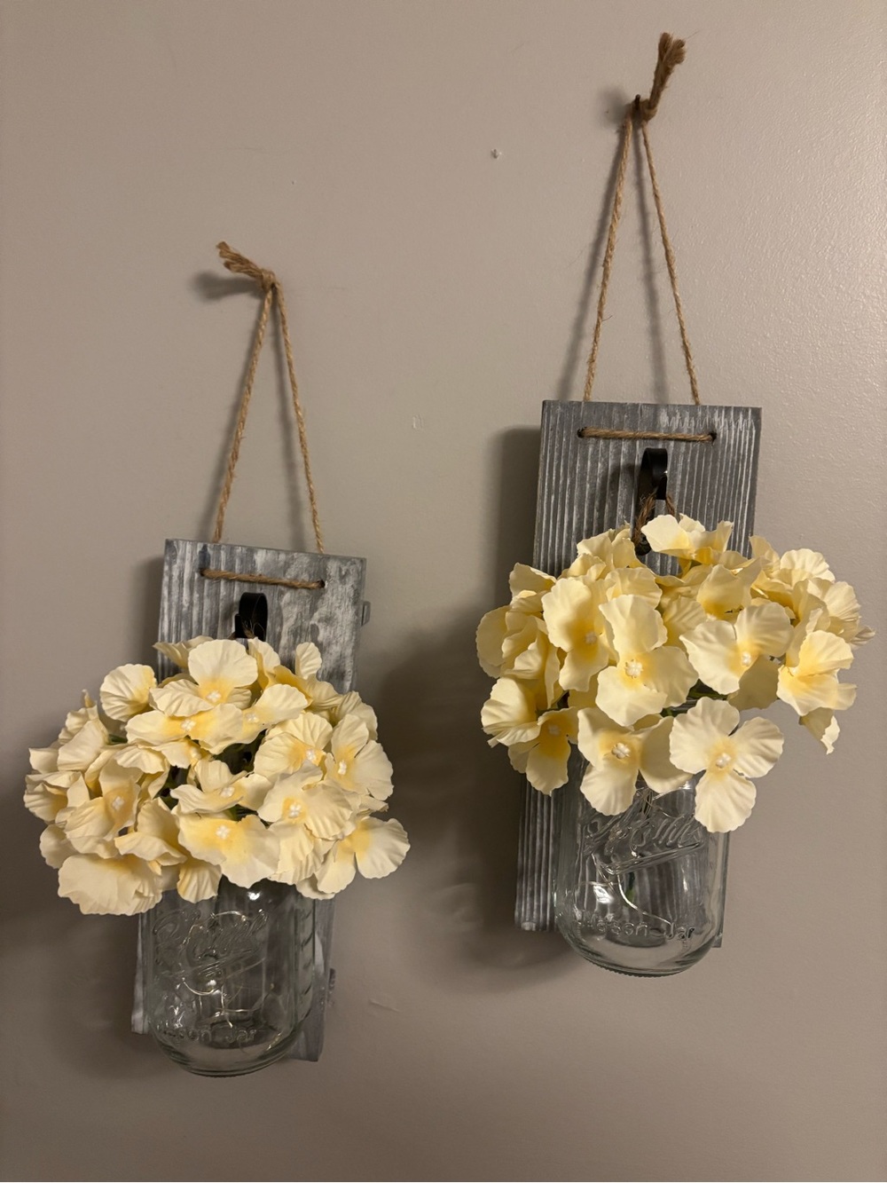 Decorative Rustic Lighted Wall Sconce with Cream Yellow Flowers